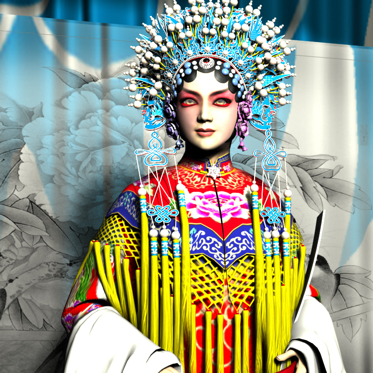 Кинески пекиншки лик из опере 3Д модел Да Денг Диан Традиционални лик из репертоара